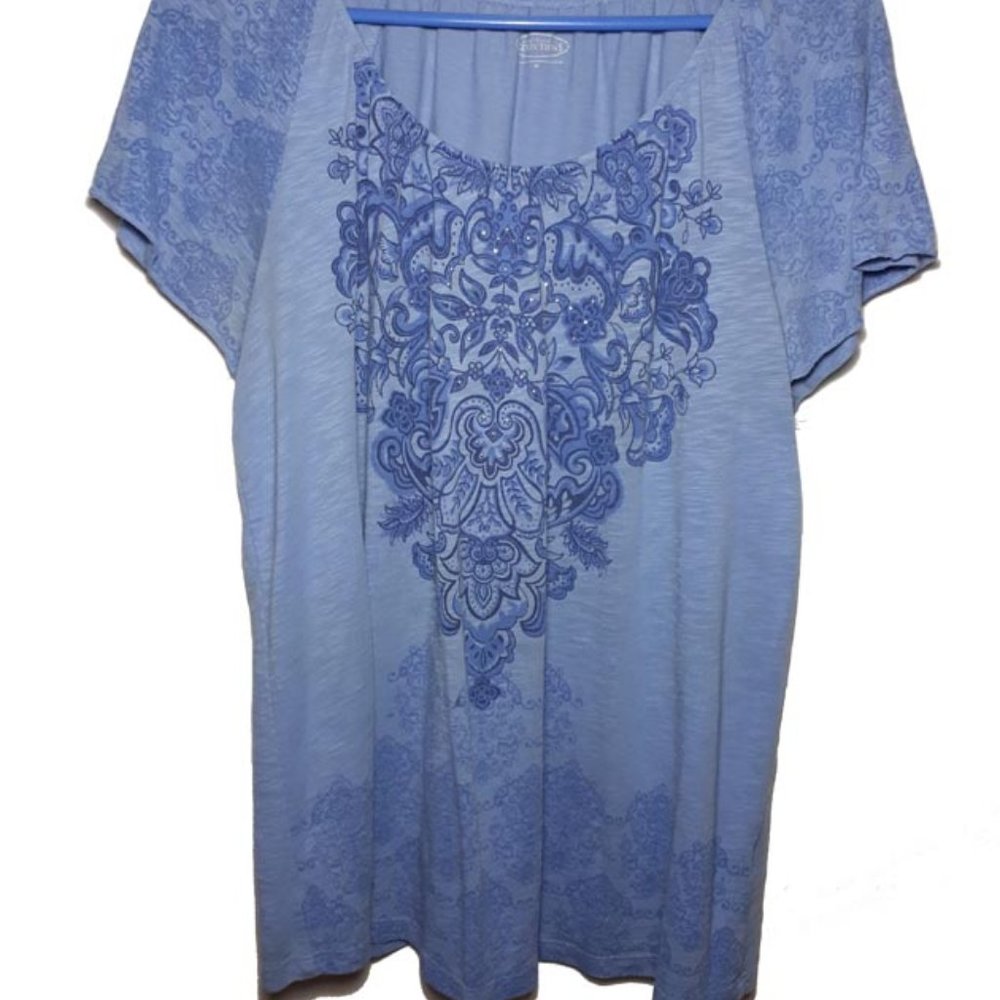 Denim blue graphic blouse by "Northern Reflections" size Med/lg